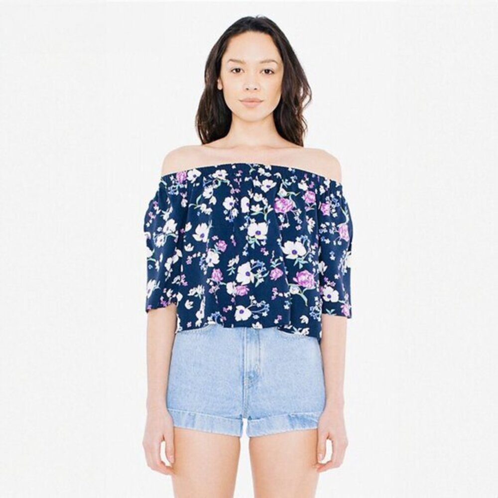 American Apparel Off The Shoulder Floral Crop Top - sz XS